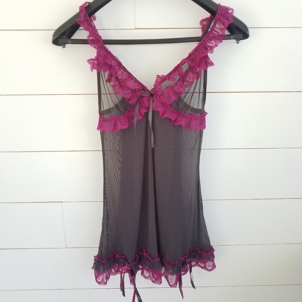 Sheer Grey and Fuschia Ruffled Lingerie (A4)